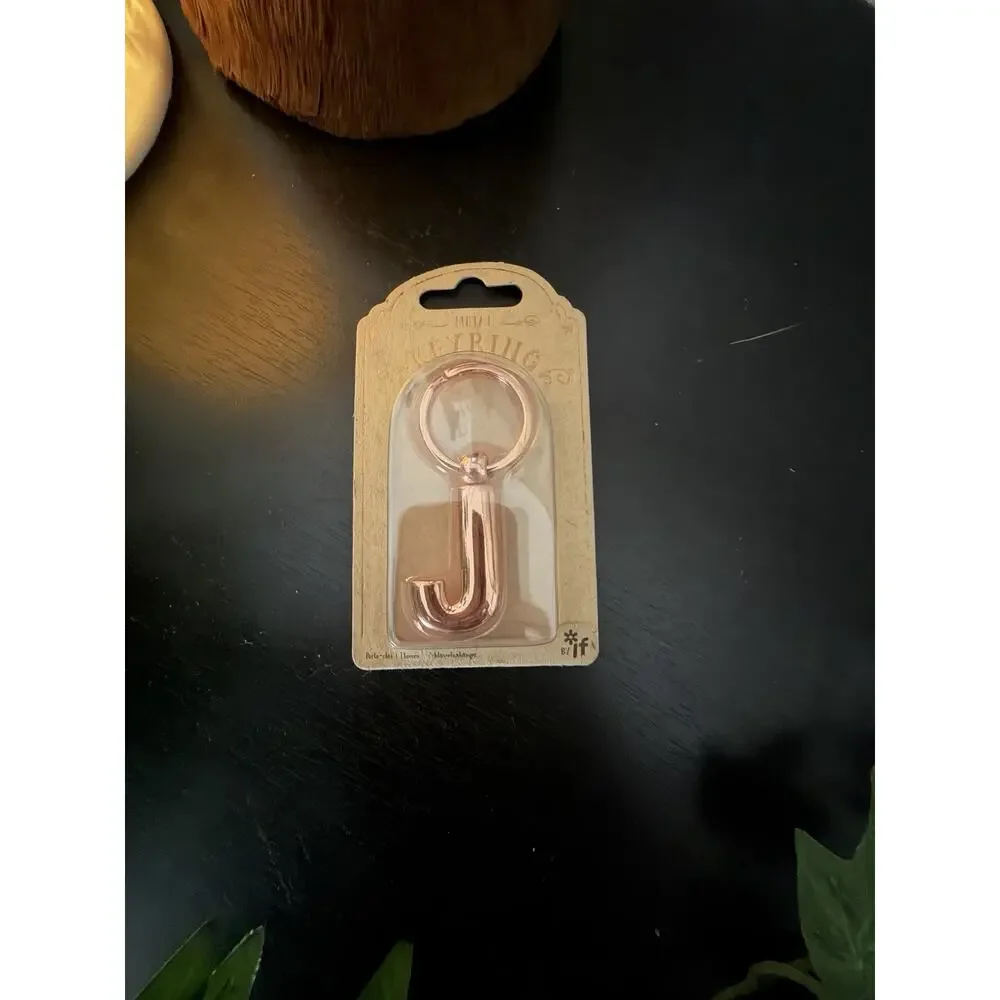 IF Metal Letter Keyring Personalised Alphabet Letters - Rose Gold - J